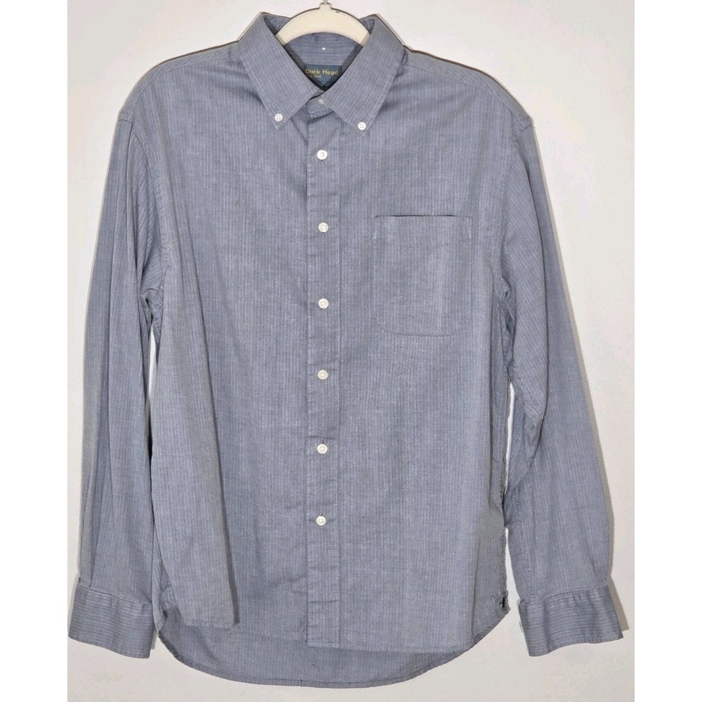 Duck Head Dress Shirt, Button Down, Men's Medium, 100% Cotton, Blue Herringbone